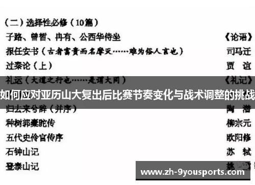 如何应对亚历山大复出后比赛节奏变化与战术调整的挑战 如何应对亚历山大复出后比赛节奏变化与战术调整的挑战