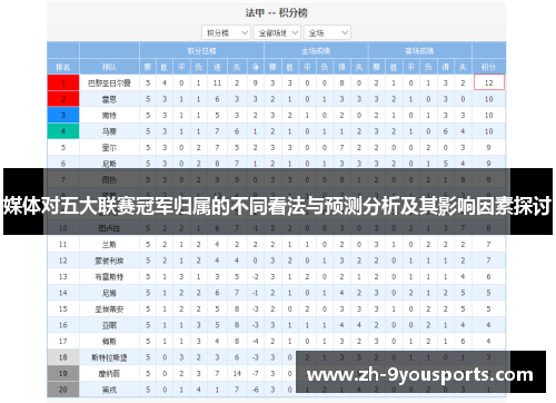 媒体对五大联赛冠军归属的不同看法与预测分析及其影响因素探讨 媒体对五大联赛冠军归属的不同看法与预测分析及其影响因素探讨